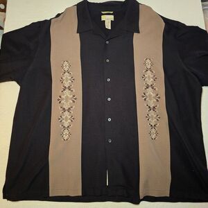 Cubavera Mens 4XL Black Tan Button Up Cigar Lounge Shirt Bowling Embroidery
